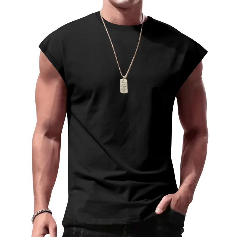 T-shirt da uomo 2026 casual senza maniche estiva sportiva ampia tinta unita gilet smanicato intimo termico abbigliamento uomo - immagine 4