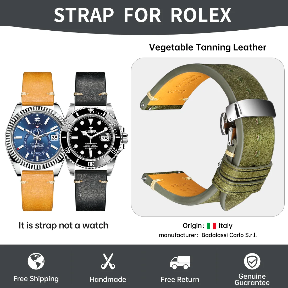 Cinturino Per Orologio In Pelle Di Lusso A Sgancio Rapido Per Cinturini Rolex Sea-Abiter Datejust Yacht-Master Daytona