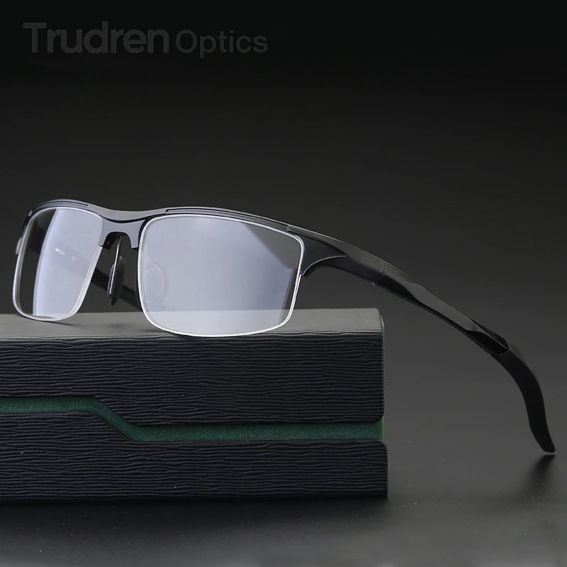 

Trudren Aluminum Sports Optical Frame Mens Rectangular Semi-Rimless Prescription Eyeglasses for Man Custom RX Sun Glasses 5933