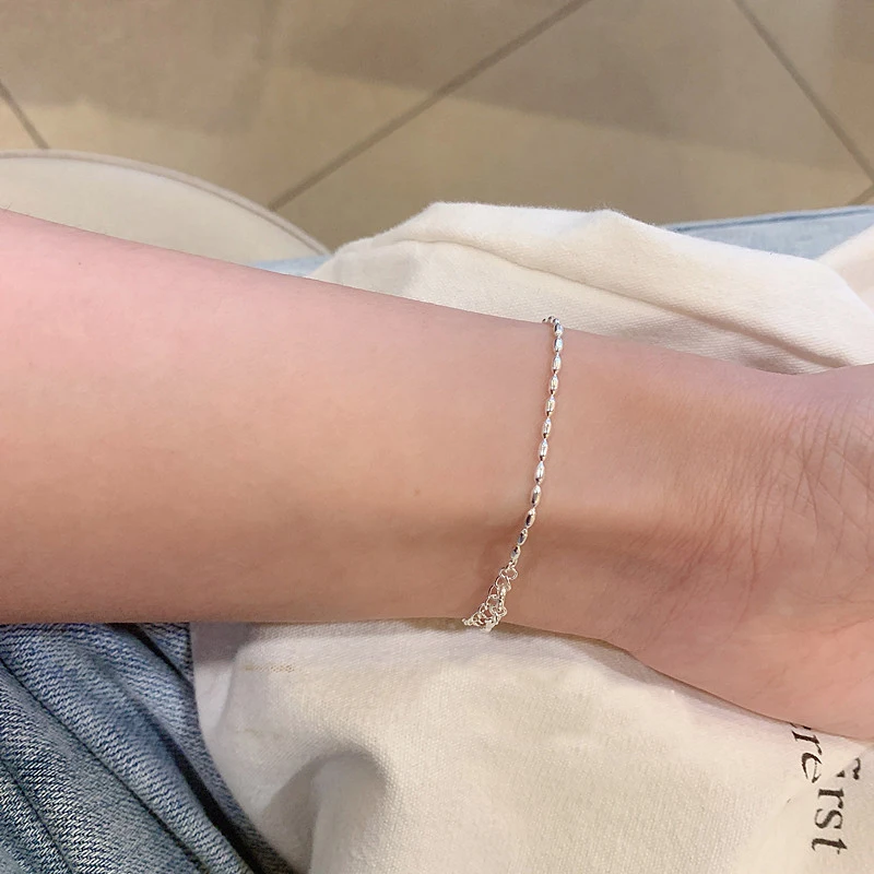 שרשרת כסף סטרלינג S925 עם חרוזים פשוטים, שרשרת עצם דקה ומבריקה לילדה, מתנת חתונה, תכשיטים איכותיים בסיטונאות