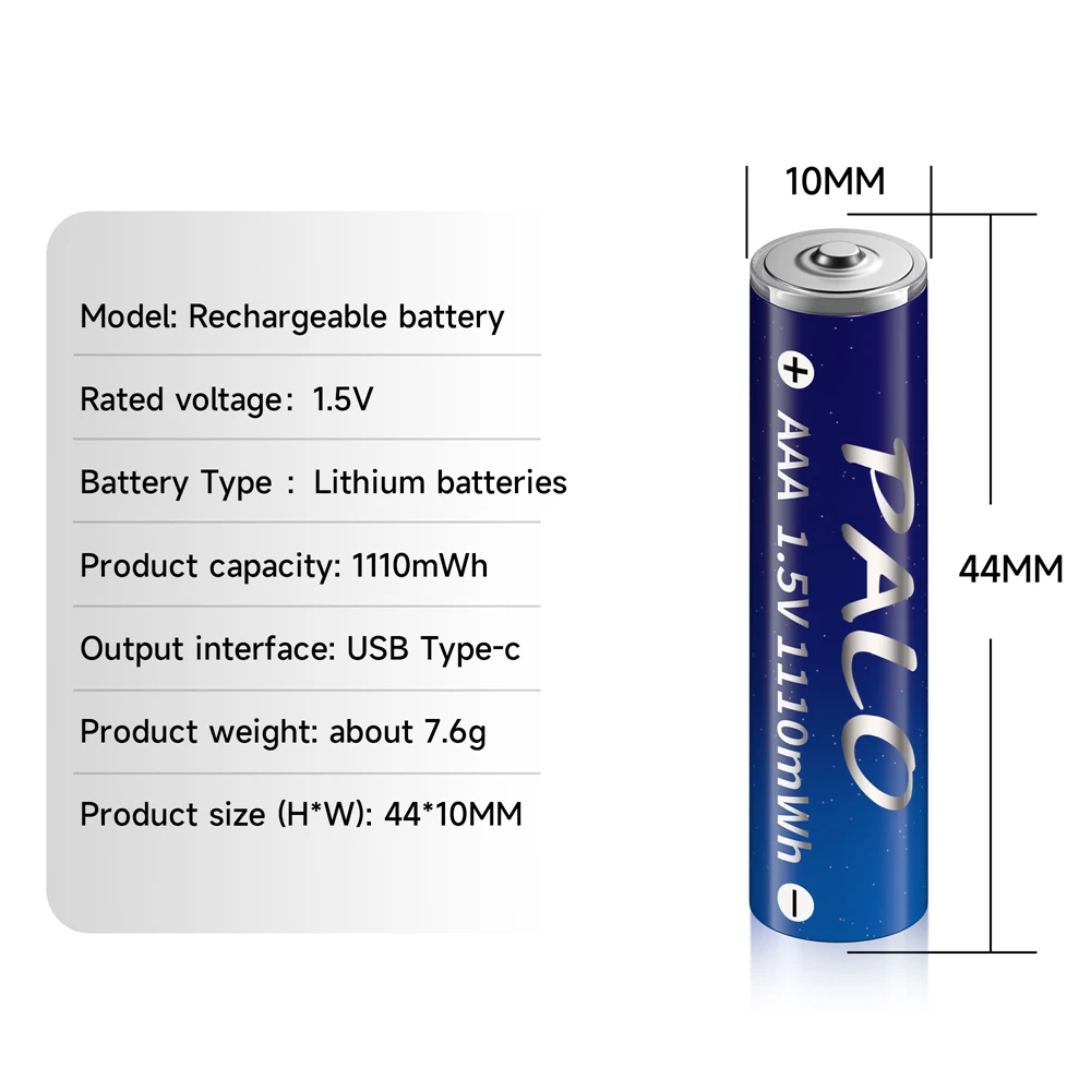 PALO 1.5V AAA 1110mWh USB Rechargeable Li-ion AAA Battery 1.5V lithium AAA batteries for Remote Control Mouse Toy+Cable - 2
