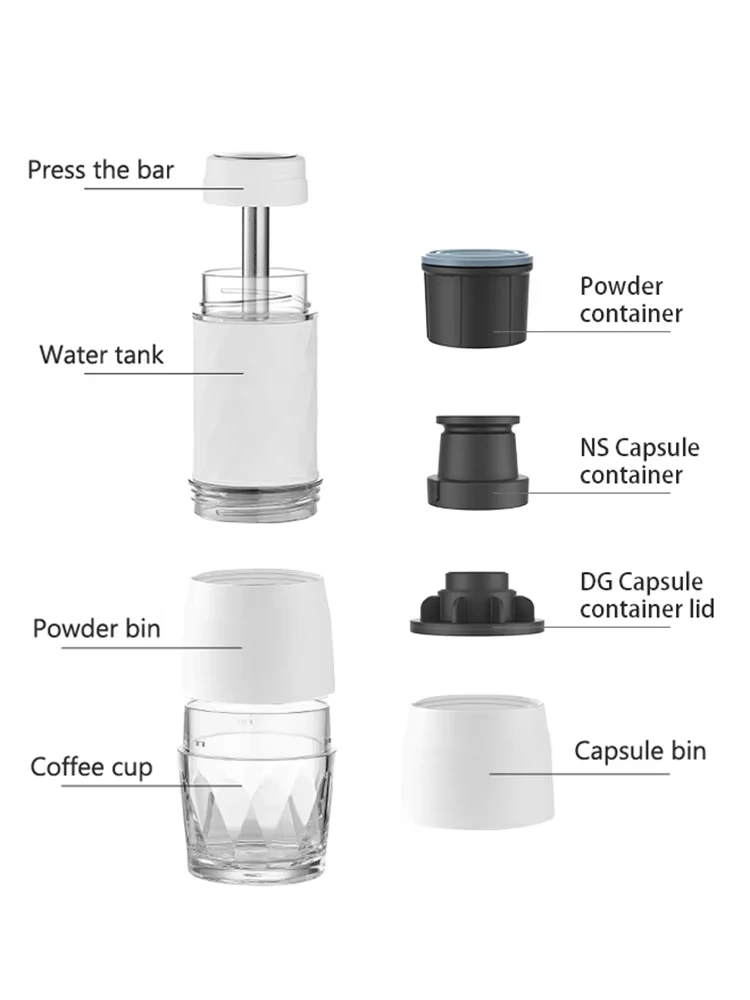 Coffee Maker , Portable Coffee Machine for Car & Home , Hot/Cold Water Manual Espresso Maker, Capsule Hand Press coffee Brewer 4