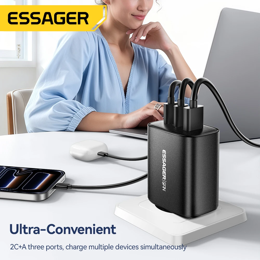  Essager 65W GaN Charger Quick Charge 4.0 USB C Charger for iPhone 17 16 15 Pro Max Laptop Macbook Air Tablet PD Fast Charger