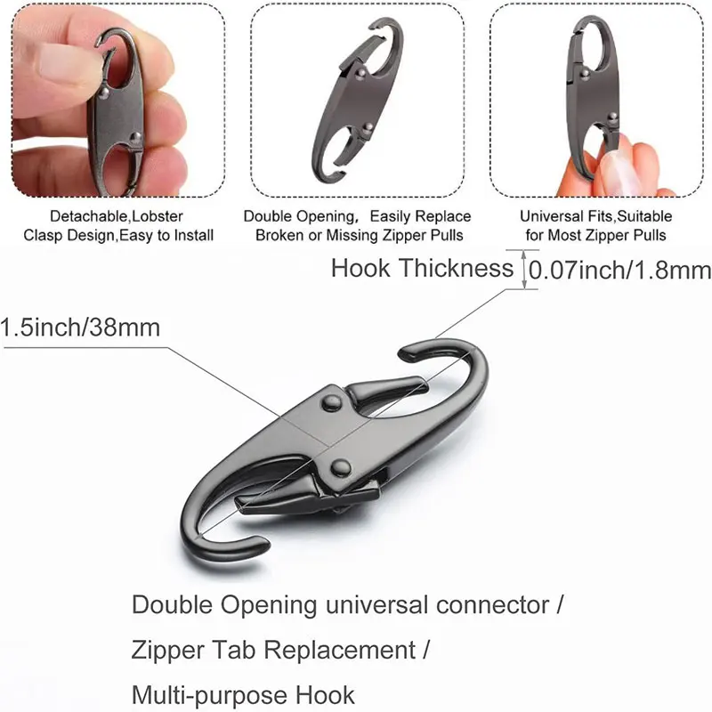 Zipper Clip Theft Deterrent Double Opening Zippers Pull Replacement Detachable Zipper Connectors Lock Carabiner Clip 4Pcs zipper pullers
