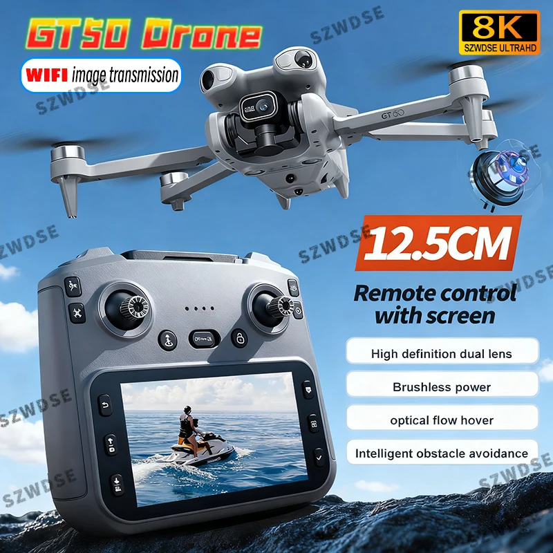 Nuovo GT50 Drone MIni 5 pro 8K con schermo Brushles Posizionamento del flusso ottico Quadcopter con fotocamera FPV WIFI RC Droni a 4 assi Giocattolo