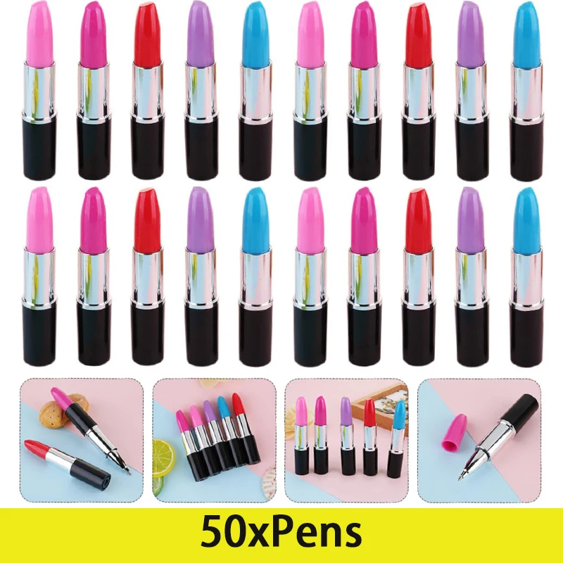 50Pcs Ball- Point Pens Lipstick Office Drawing Pen BallPoint Pens Gel Ink Pens Office Supplies Signing Pen Lipstick Gel Pen retro fashion leather round pencil holder desktop stationery office supplies cosmetics eyebrow pencil lipstick round storage box