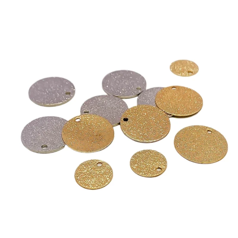 White K Gold Color Round Metal Slice Pendant Charms Necklace Earrings Accessories Supplies for Jewelry Making Diy Material 10pcs - 3