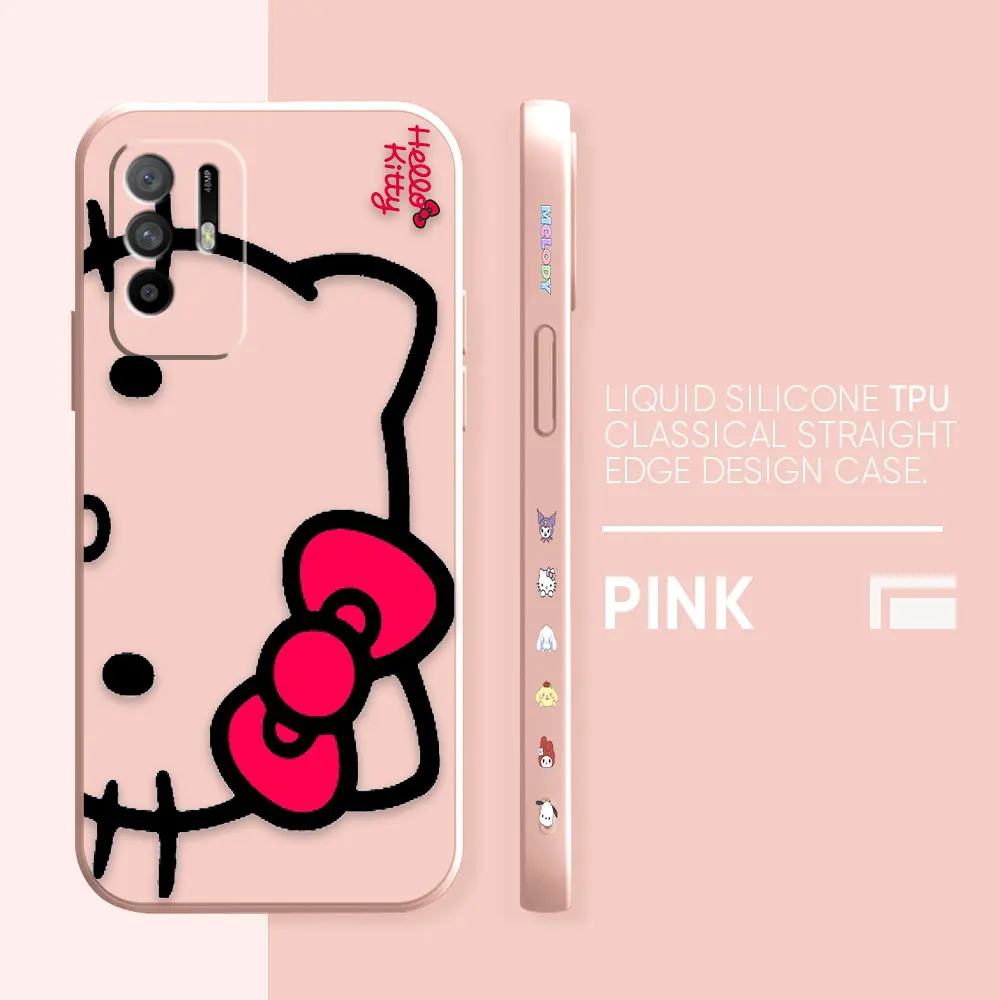 thumbnail image 1 of Funda para OPPO A52 A54 A55 A57 A59 A93 A83 A92S A93S 4G 5G A16 Color Simple funda de silicona líquida arte lineal Hello k-kitty Cat, 1 of 5
