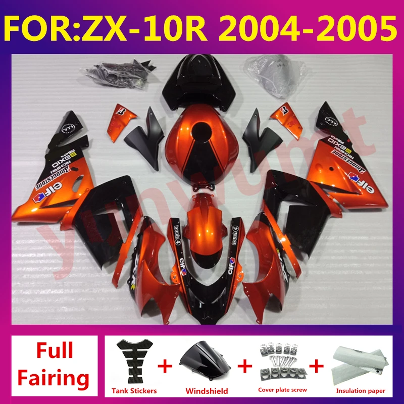 

For Kawasaki Ninja ZX10R ZX 10R ZX-10R 2004 2005 Motorcycle Fairing Kit ABS Injection mold kits Accessories zxmt orange black