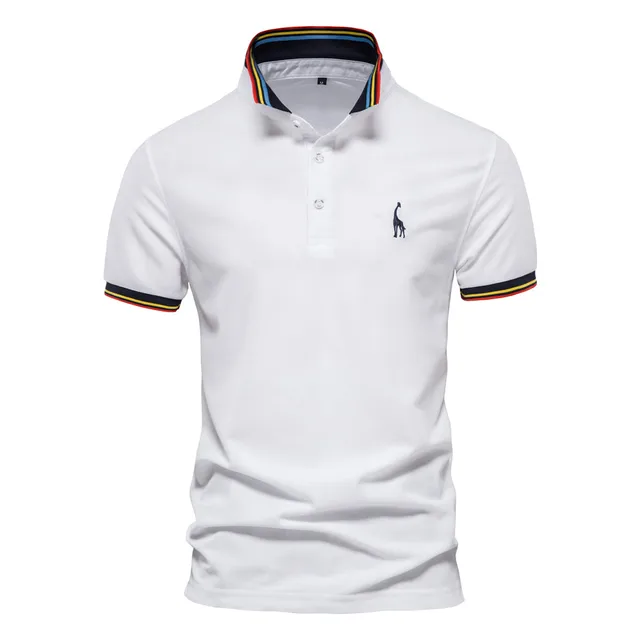 Embroidery 35% Cotton Polo Shirts for Men Casual Solid Color Slim Fit Mens Polos New Summer Fashion Brand Men Clothing PL02-white