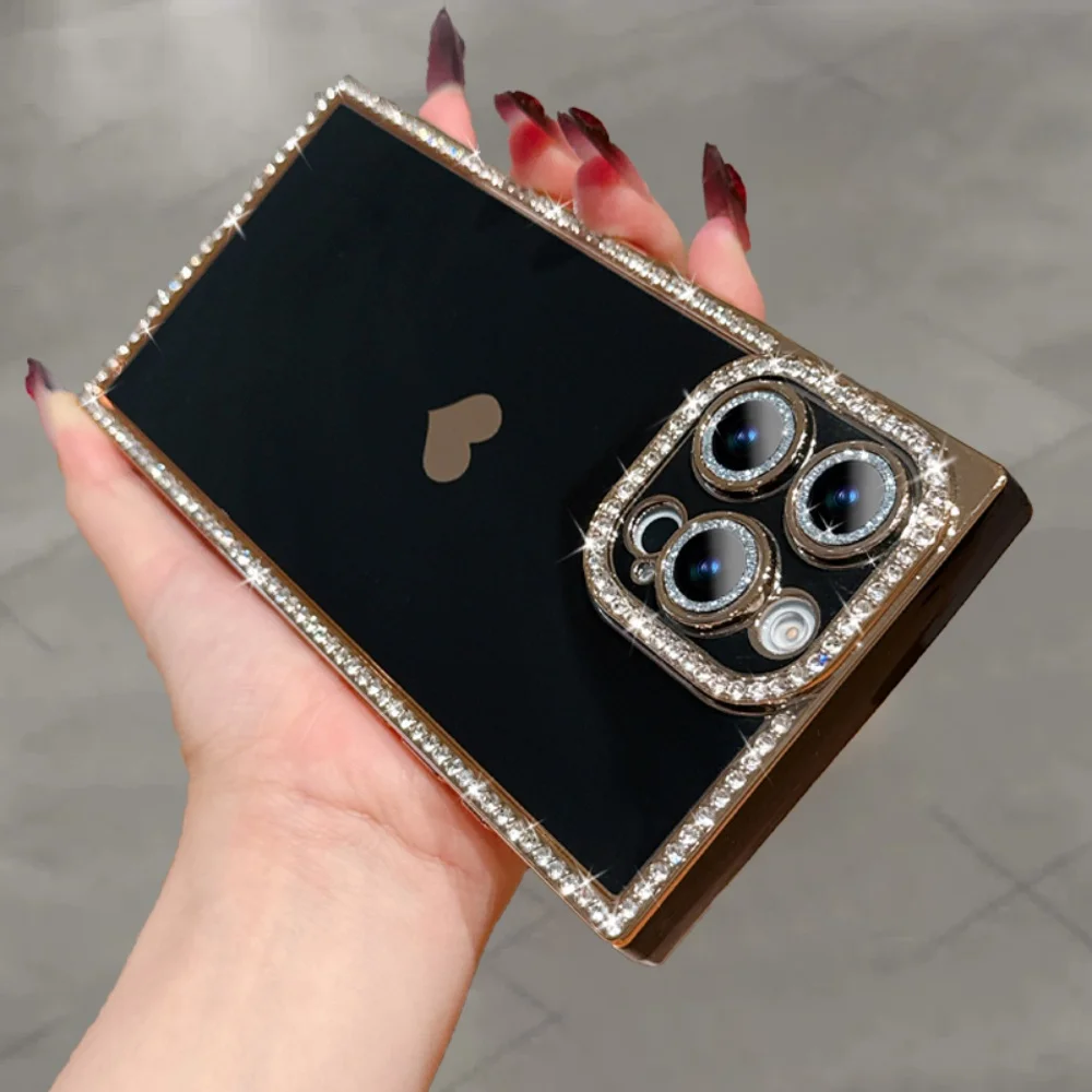 Luxury Bright Shiny Rhinestone Plating Shockproof Fluorescent Bumper Soft Cover Case