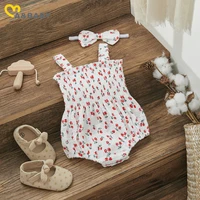 ma&baby 0-18M Newborn Baby Girls Romper Toddler Infant Jumpsuit Ruffles Sleeveless Cherry Print Overalls Summer Clothing 1