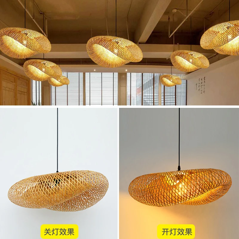 

ZK50 Creative Bamboo Handmade Chandelier Natural Rattan Home Bedroom Restaurant Bar Decorative Lighting Lamp E27