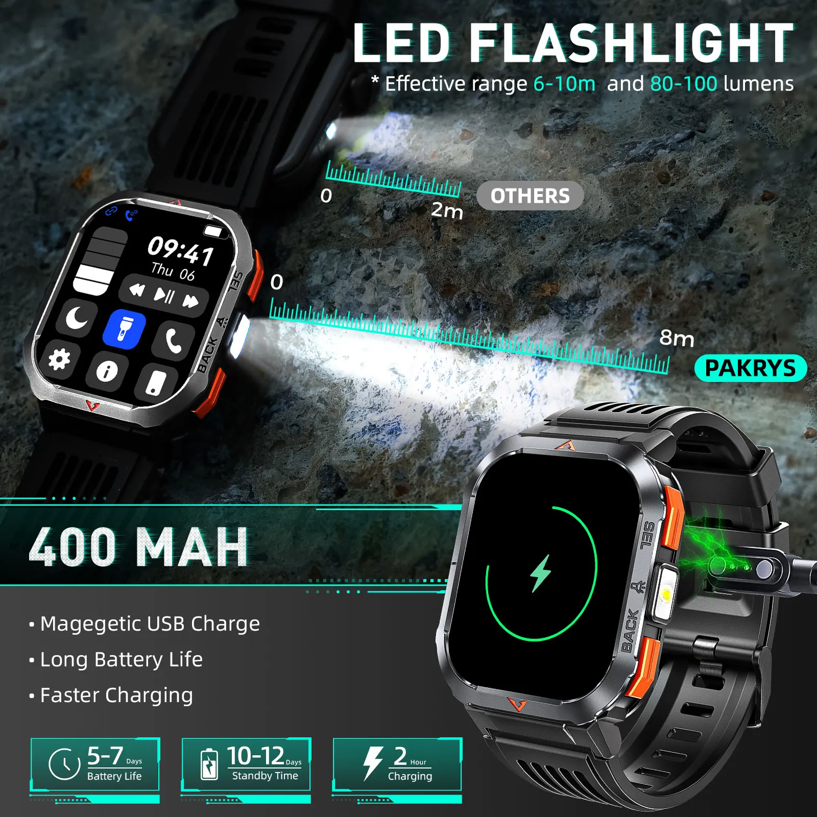 EIGIIS Smart Watch 3ATM Waterproof 2.02" TFT S50 Men Sport With Compass And LED Flashlight Health Monitoring Fitness Tracking Bl - Image 2