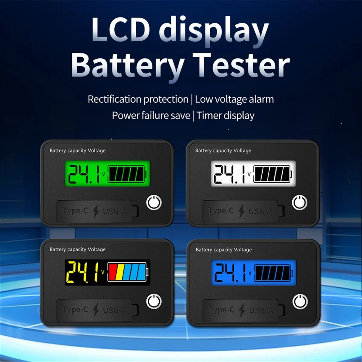 DT60 DC 8-30V LCD 디지털 배터리 전압계 용량 표시기 리튬산 배터리 전압 테스터 미터 도구 TypeC 출력,A