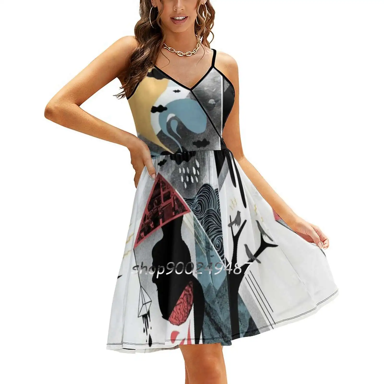 

Shapes And Nightmares Sling Dress Summer Dress Sling Sexy A Line Dress Fashion Female Dress Surreal Abstract Collage Shapes