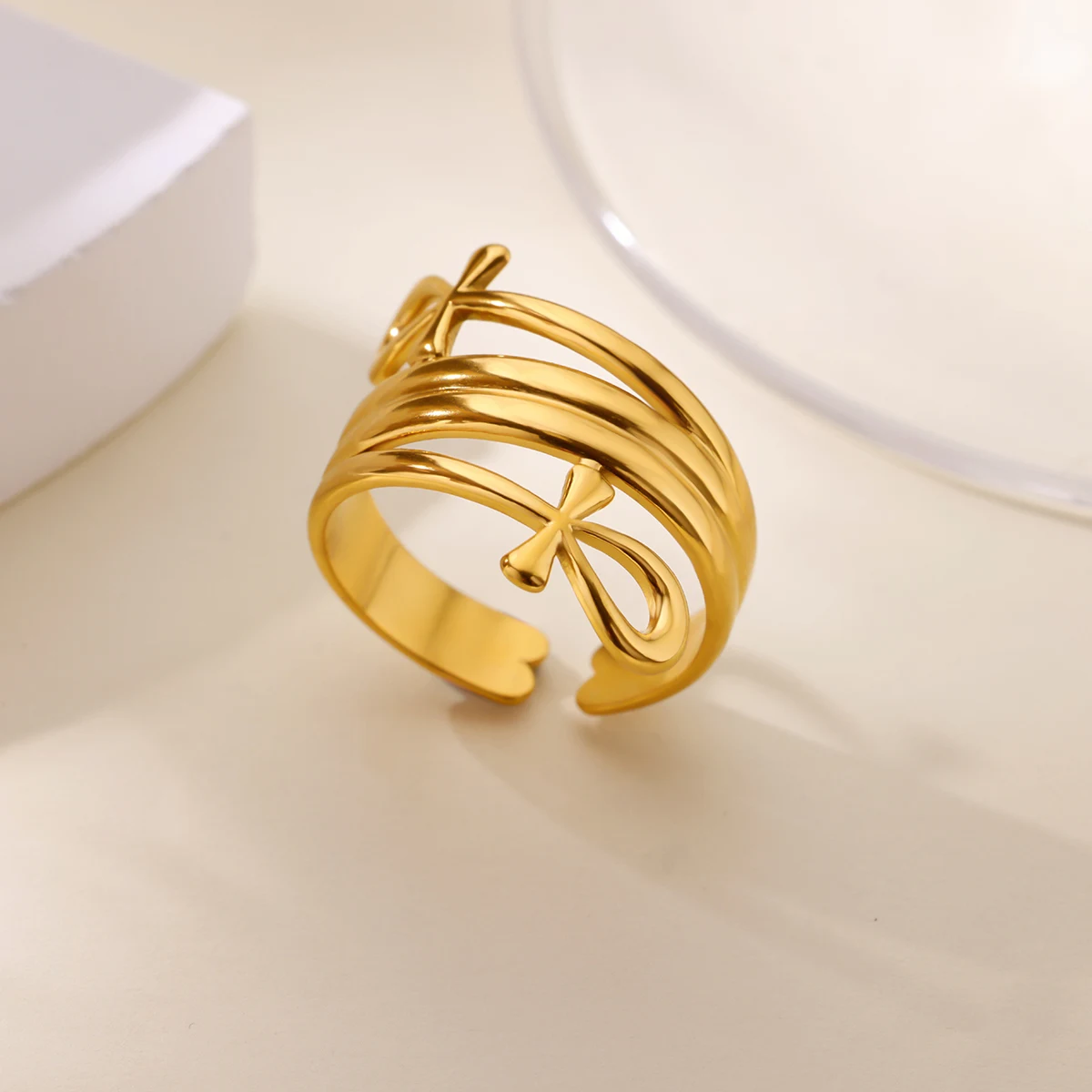 Geometric Bow Ring Women Gold Stainless Steel