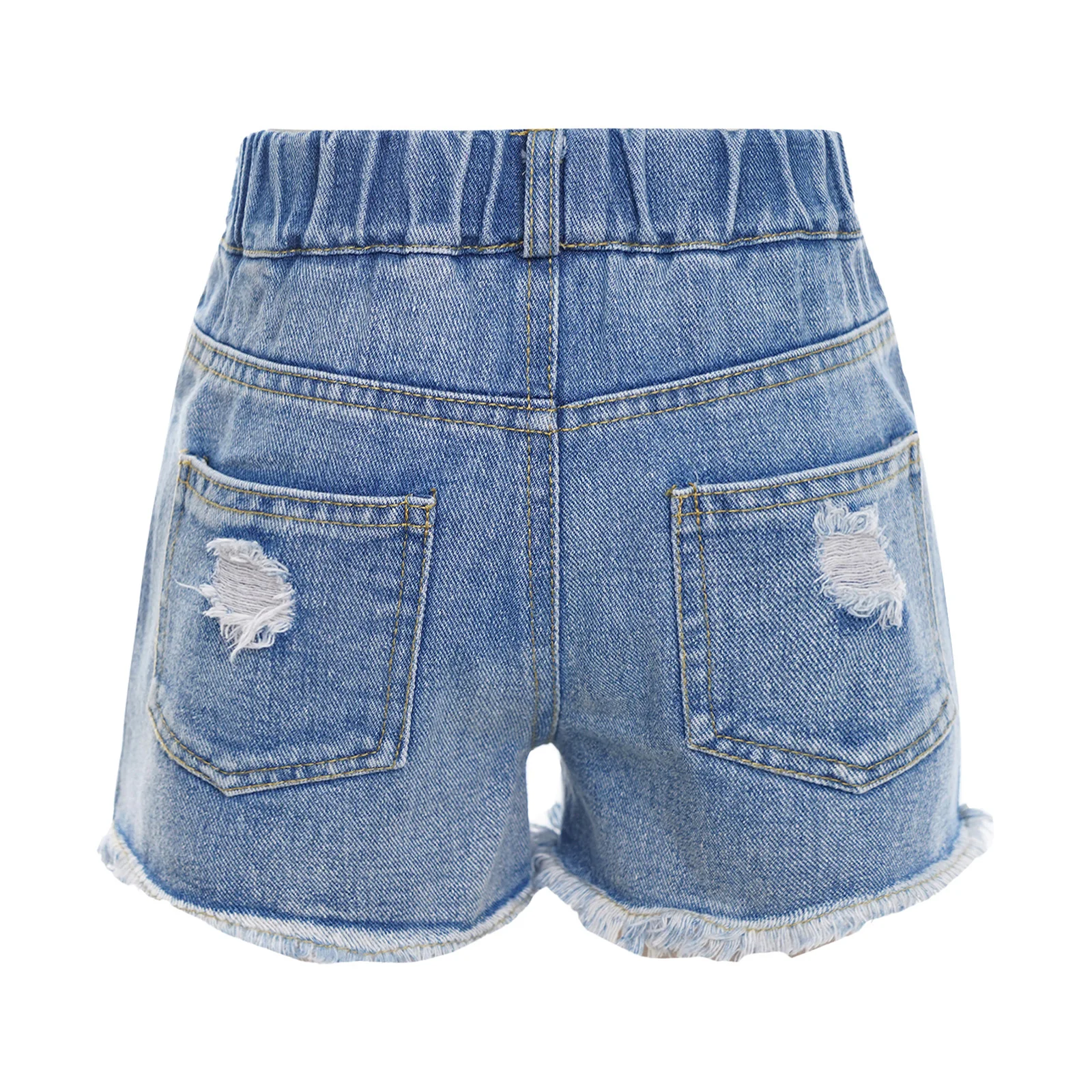 New Kids Girls Shorts Summer Denim Cotton Jeans Pants Elastic Waist Burr Ripped Shorts Children Casual School Versatile Shorts
