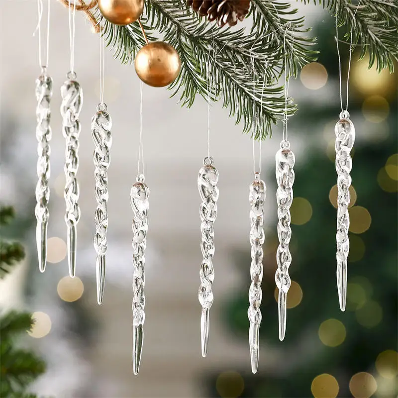 Crystal Snowflake Clear Simulation Ice Pendants Xmas Tree Hanging Ornaments Winter Theme Party Christmas Decor 12/24Pcs
