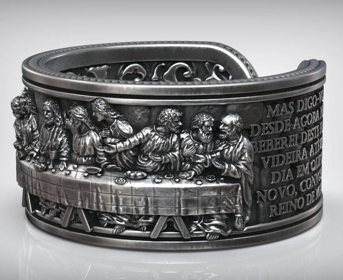 13g Jesus Christ The Last Supper Leonardo Pattern Religious Artistic Relief Rings  Customized 925 Solid Sterling Silver Many Siz
