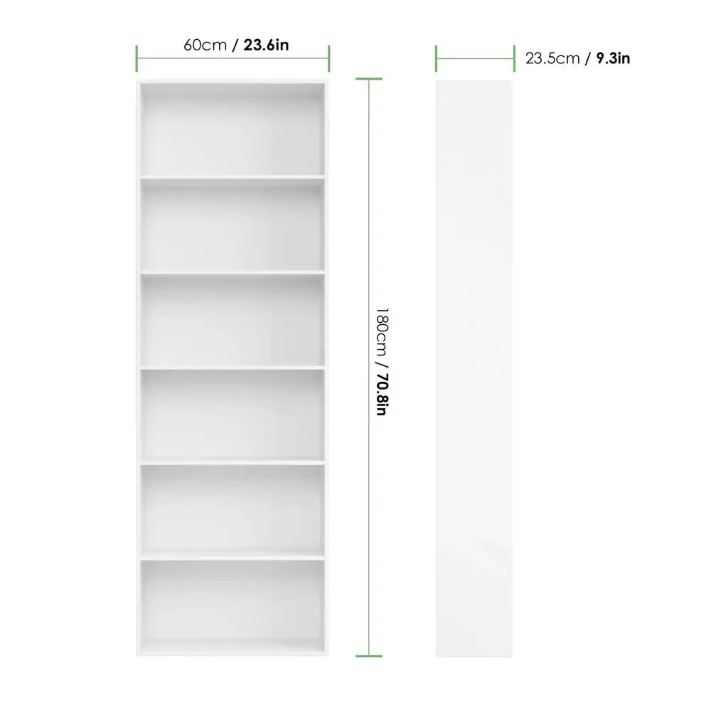 Modern 6 Tier Freestanding Bookcase Wooden Storage Bookshelf Home Office Living Room Easy Assembly Stylish Organization 6
