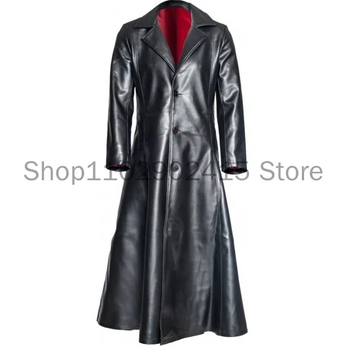 Medievale Mens Risvolto Gotico Punk Cappotto Lungo Nero Giacca Lunga In Pelle Invernale Goth Vampire Coat Dark Knight Cool Cape Coat