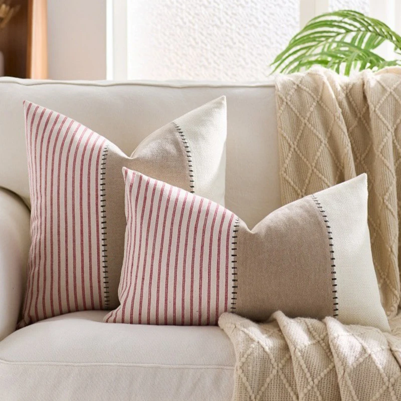 Farmhouse Boho Stripe Cotton Patchwork Throw Pillow Covers