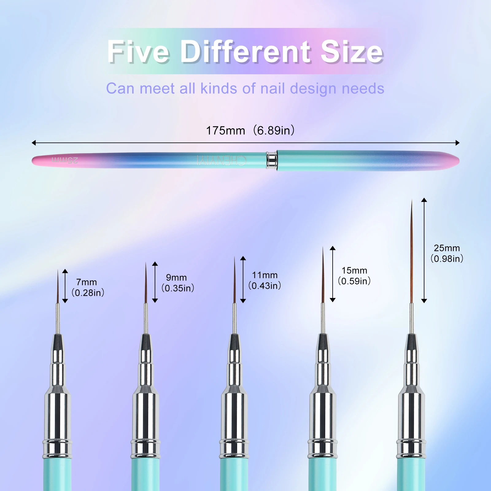 Nail Art Liner Brushes, 5Pcs Painting Nail Art Brush Set Nail Dotting Drawing Tool for Long Lines, Thin Details, Fine Drawing 4