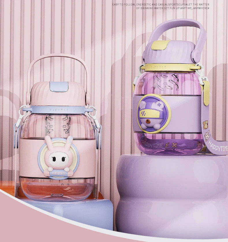 Kawaii Cute Student Children'S Water Cup Large Capacity Straw Plastic Cup Outdoor Sports Water Bottle Tons Water Bottle