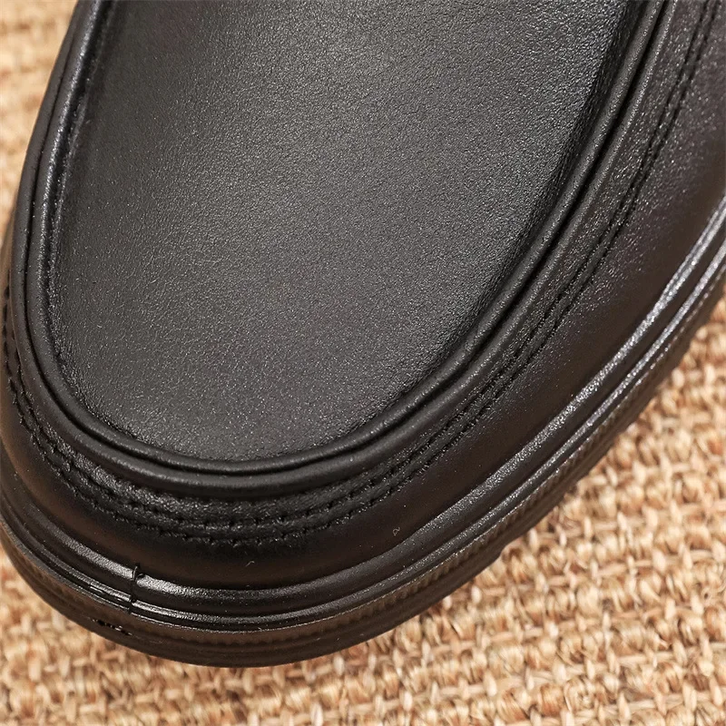 Men's Casual Slip-On Shoes Soft Bottom Leather Simulation Black Business Lazy Dad Shoes Large Size Cross-Border Round Toe