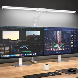 Dual-Head LED Desk Lamp with Adjustable Brightness and Eye-Caring Light Modes (Double-Head White)