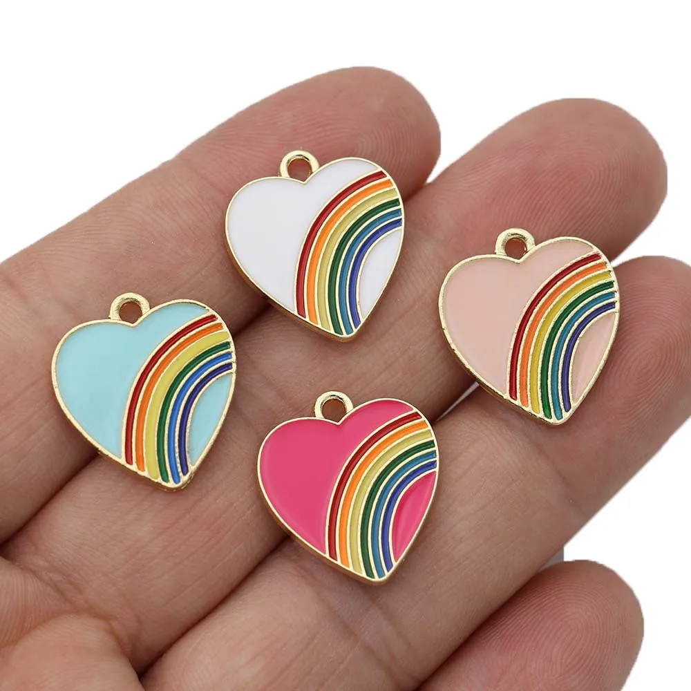 

5Pcs Gold Plated Enamel Rainbow Heart Charm Pendant for Jewelry Making Bracelet Necklace Earrings DIY Accessories Findings