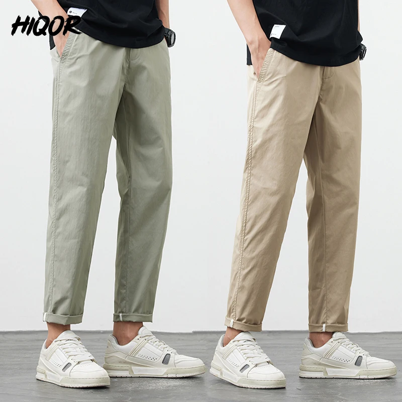 HIQOR Summer Thin Straight Trousers For Men 2024 High Quality Cotton Solid Baggy Men\'s Pants Luxury Homme Korean Casual Pants