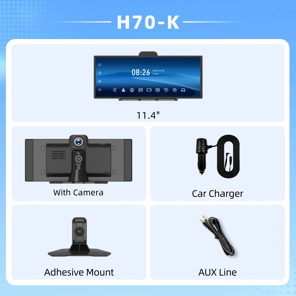 11.4 Inch 4K Dashcam Car DVR Wireless CarPlay Android Auto GPS AI