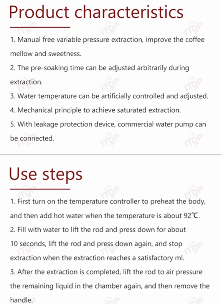 ITOP HPEM-3 Manual Lever Espresso Maker With Temperature Real-time Display PID Control 9 Bar Extract Coffee Stainless Steel Body