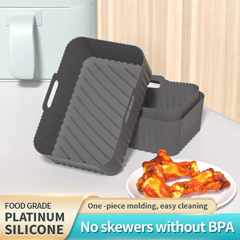 Reusable Air fryer Pan Liner Accessories Silicone Air Fryers Oven Baking Tray Pizza Fried Chicken Airfryer Silicone Basket Mold