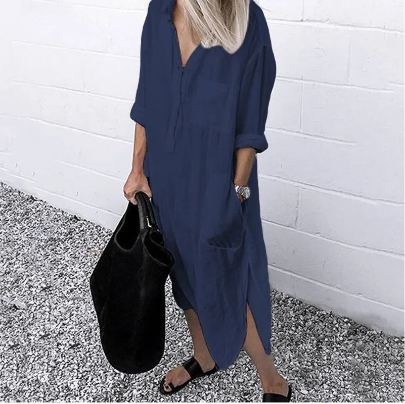 Women Shirt Dress Spring Summer Lapel Button Long Sleeve Side Split Dresses Elegant Solid Work Office Vestidos Female Tunic Robe macys dresses Dresses