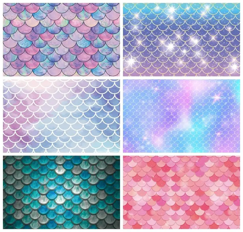 Laeacco Birthday Backdrops Fish Scales Seaweed Pearl Bubbles Glitters Mermaid Baby Shower Photography Backgrounds Photo Studio for photo backdrop,photography auxiliary props