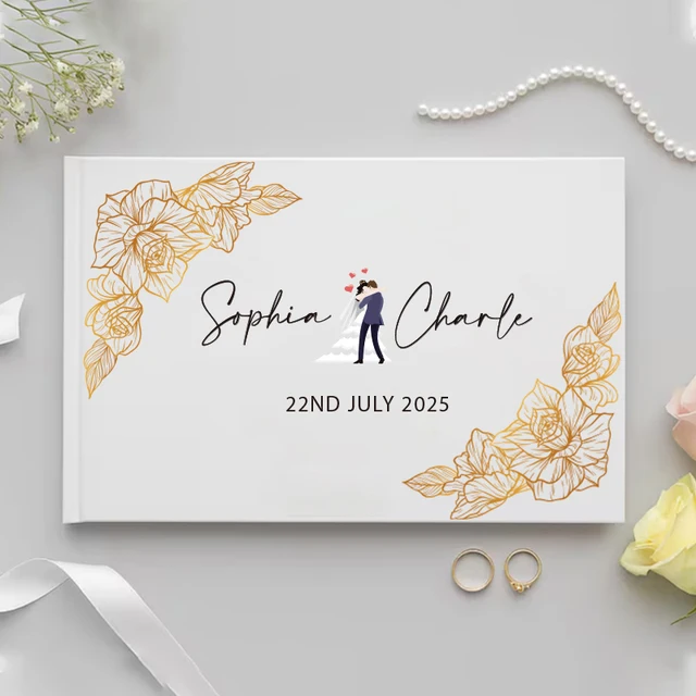 Livre d'or personnalisé pour cadeau de mariage, Album Photo de Message Noble blanc, Simple et élégant, souvenir horizontal, Signature, livre d'or 6