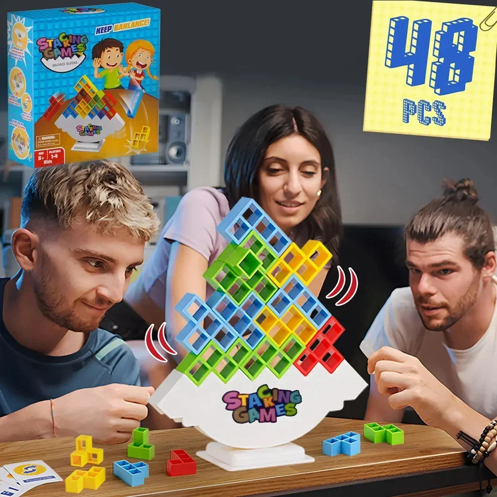 48 Blocks Brick Toy Balance Stacked TetraTower Game Swing High Russian Building Blocks happy Stack Kid Desktop Toy Stacked high 4
