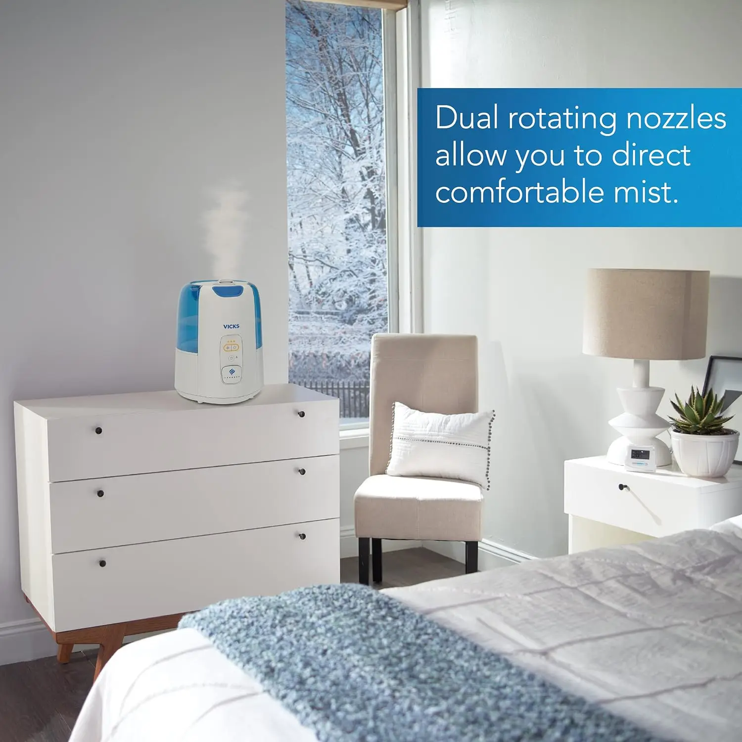 Dual Comfort Cool + Warm Mist Humidifier for Bedrooms With Fusion Technology, Compatible with Vicks VapoPads and Vicks Vap 5