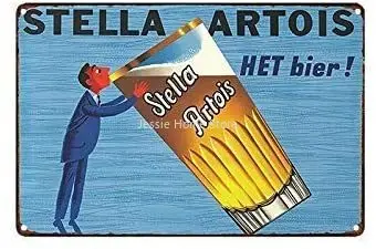 

Metal Tin Sign Stella Artois Het Bier Pub Outdoor Bar Retro Poster Home Kitchen Restaurant Wall Decor Signs 12x8inch