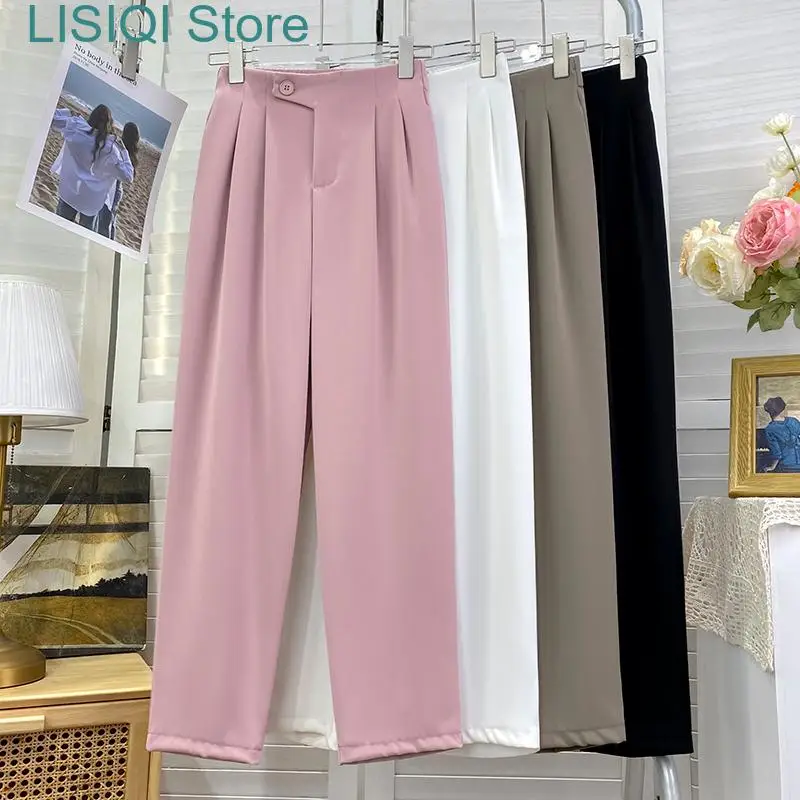 New Suits Pants for Women High Waisted Elastic Band Button Fashion Harem Pants Spring Office Ladies Chic Casual Pants