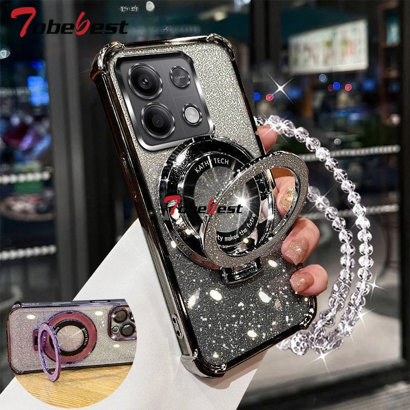 Shockproof Glitter Plating Crystal Bracelet Phone Holder Case