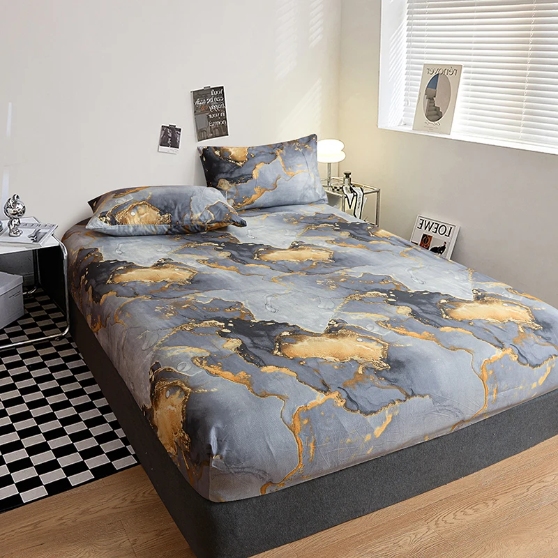 Soft Bed Sheet with Elastic Band Fitted Sheet Home Mattress Protector Printed Bed Cover 90x200cm постельное белье(No Pillowcase) 2