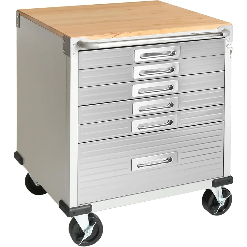 Seville Classics UltraHD Heavy Duty Rolling Cabinet Workbench Table w/Solid Wood Top Workstation for Garage, Office, Workshop 2