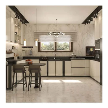 หรูหราอัตโนมัติOakห้องรับประทานอาหารตู้โมเดิร์นไม้ตู้เก็บอ่างล้างจานตู้ห้องครัว 1