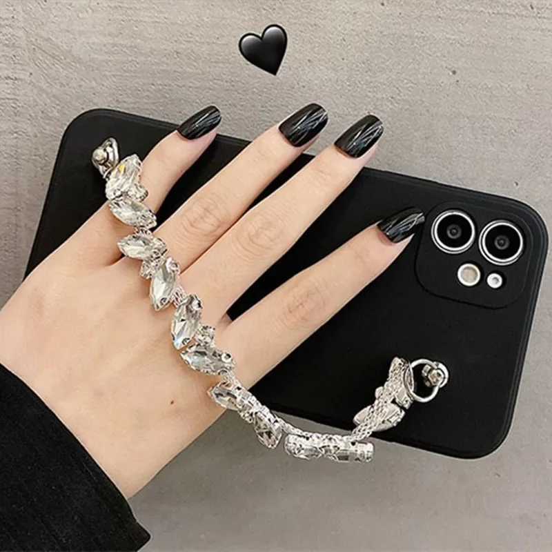 INS Korean Diamond Bling Bracelet Case with Chain Strap and Soft Cover