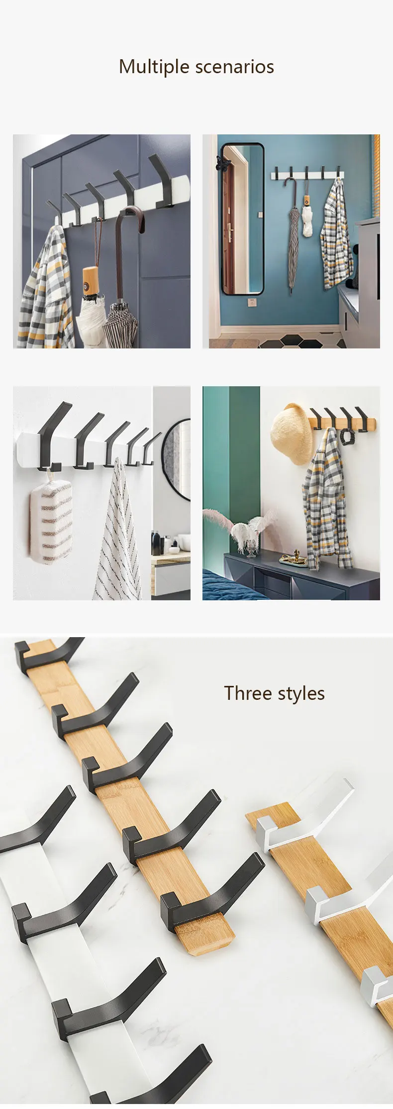 Description Picture 5 of itemBamboo Wall Mounted Coat Rack with Hooks and Shelf Nordic Fashion Hanger for Clothes Keys Hats Furniture Living Room Decor