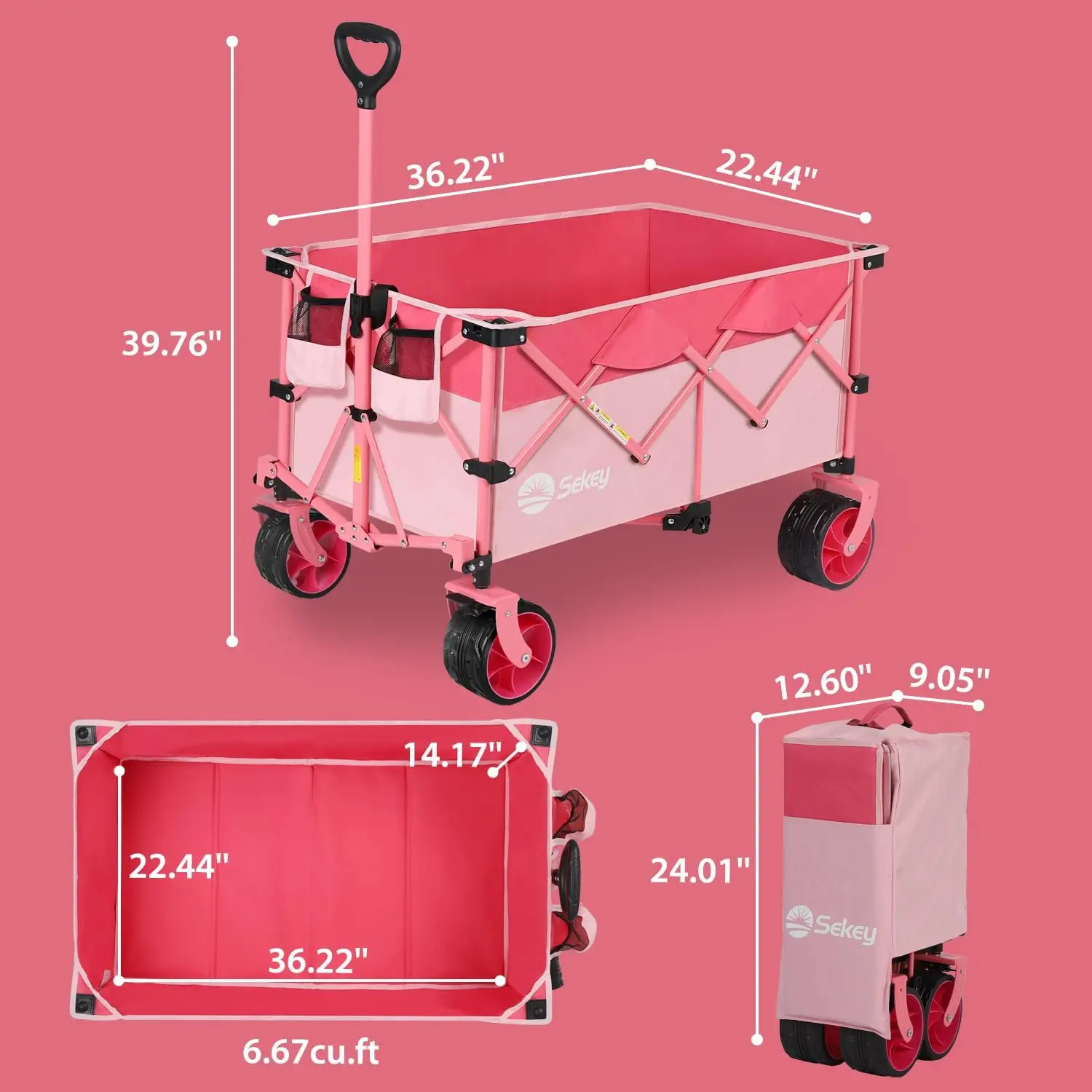 Sekey 220L Collapsible Foldable Wagon with 330lbs Weight Capacity, Heavy Duty Folding Utility Garden Cart